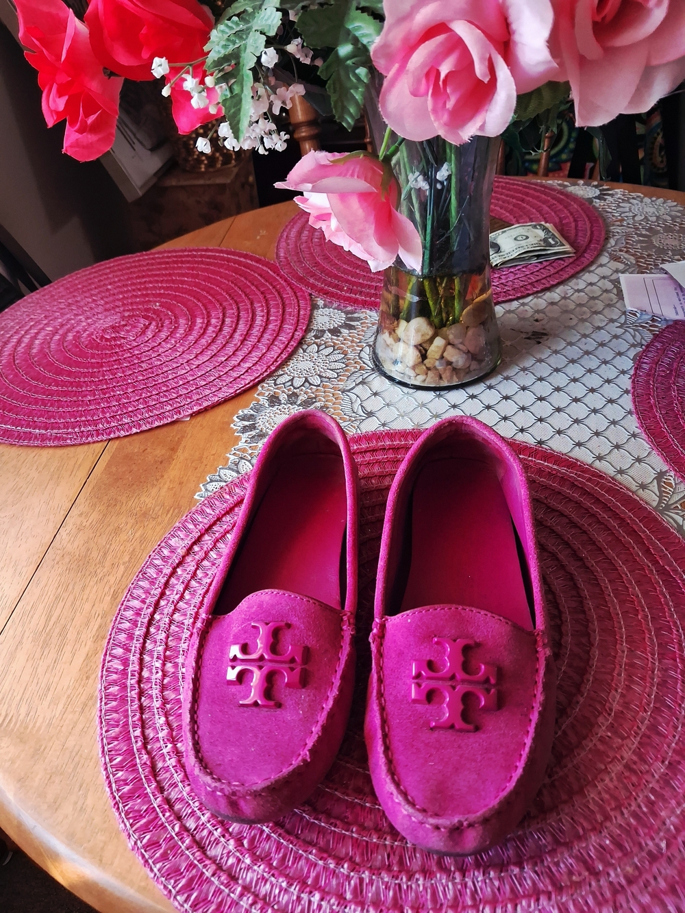 Tory Burch Fuchsia Suede Driving Loafers Size 6